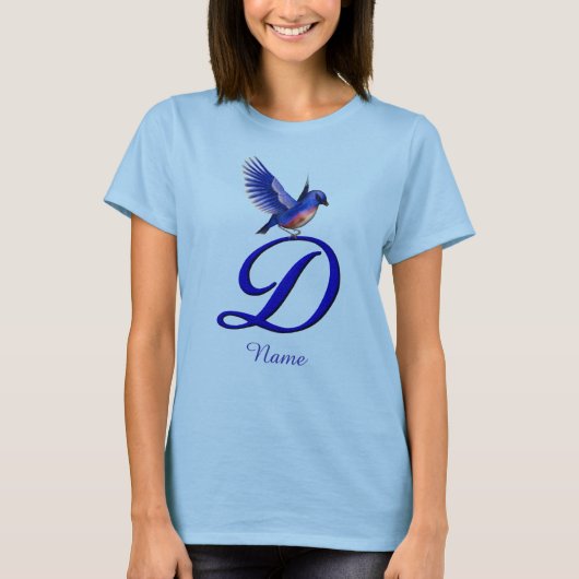 Blaumeise-Monogramm Initial D Elegant Personalisie T-Shirt (Vorderseite)
