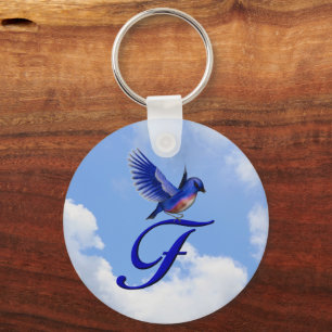 Blaumeise-Monogramm-Initial F Schlüsselanhänger