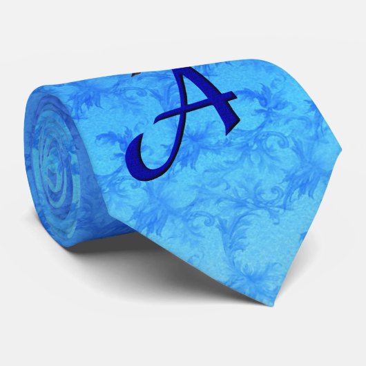 Blaumeise-Monogramm Initiale A Krawatte (Gerollt)