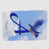 Blaumeise-Monogramm Initiale A Personalisiert Golfhandtuch (Horizontal)