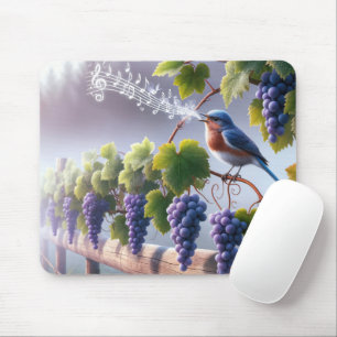 Blaumeise singt auf einer Weinrebe Mousepad