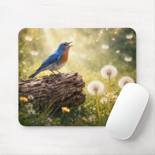 Blaumeise singt im Sonnenschein Mousepad (Mit Mouse)