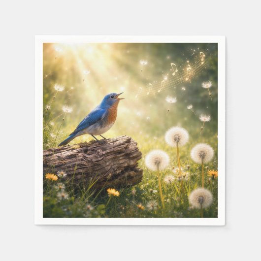 Blaumeise singt im Sonnenschein Serviette (Vorderseite)