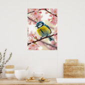 Blaumeise-Wasserfarbenbild auf Apfelbaum-Frühlings Poster (Küche)