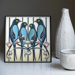 Blaumeisen-Familie Mackintosh Art Deco Wanddekorat Fliese