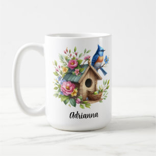 Blaumeisen-Vogelhaus Blumen Frühlingsgarten Kaffeetasse