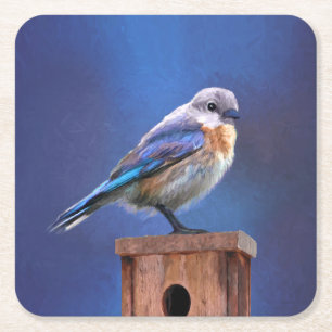 Blaumeisen (Weibchen) Malerei - Originale Vogelkun Rechteckiger Pappuntersetzer