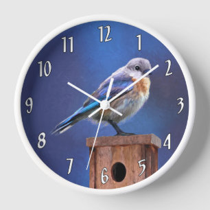 Blaumeisen (Weibchen) Malerei - Originale Vogelkun Uhr