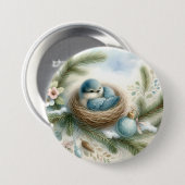 Blaumeisennest mit Ornamenten in Winterkiefern Button (Vorne & Hinten)