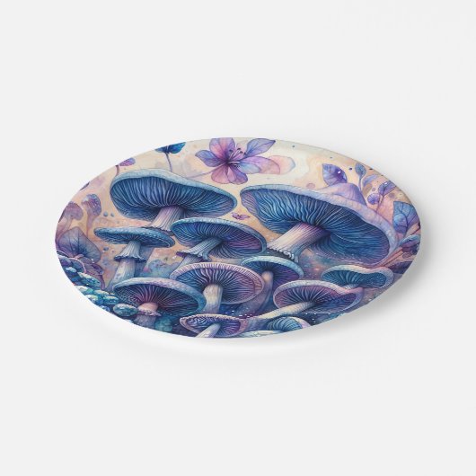 Blaumilch Pilze Wasserfarbe Pappteller (Schrägansicht)