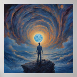 Blaumond Super Mond AI Fantasy Digital Kunst Druck Poster