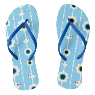 Blaumuster für Vögel und Blume Badesandalen