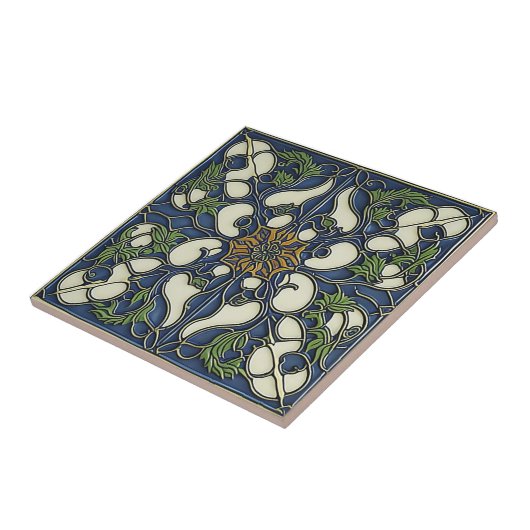 Blaumuster Vintage Jugendstil-Keramiken Fliese (Seite)