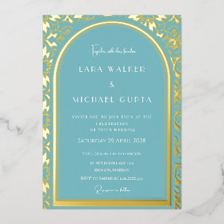 Blauopulenz-Hochzeit (Retro-Dotted) Folieneinladung