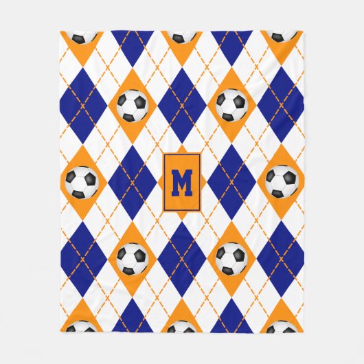 Blauorange Fußballmannschaftsfarben Raute Muster Fleecedecke (Vorderseite)