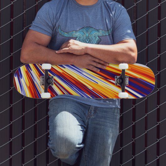 Blauorange Gelbe Abstrakte geometrische Federn Skateboard (Außenbereich 3)