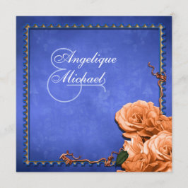 Blauorange Hochzeit Vintage Rose Einladung