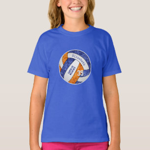 Blauorange-Mädchen-Volleyballmannschaft Farben T-Shirt