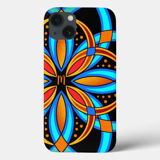 Blauorange-Mandala mit Monogramm Case-Mate iPhone Hülle (Rückseite)