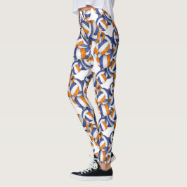 Blauorange Mannschaftsfarben Volleyballs Muster Leggings