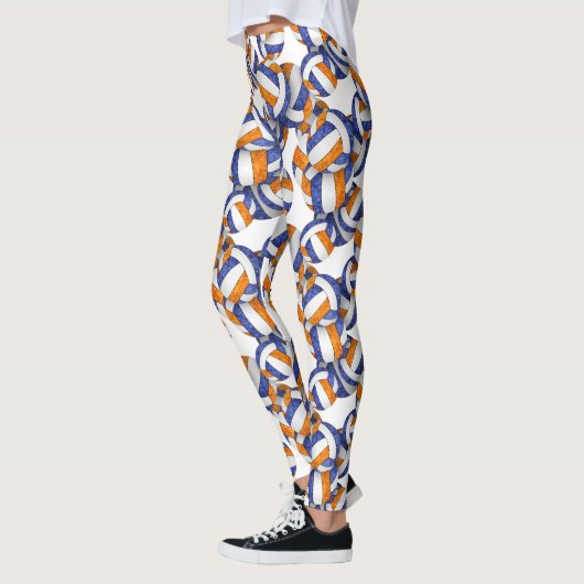 Blauorange Mannschaftsfarben Volleyballs Muster Leggings (Links)