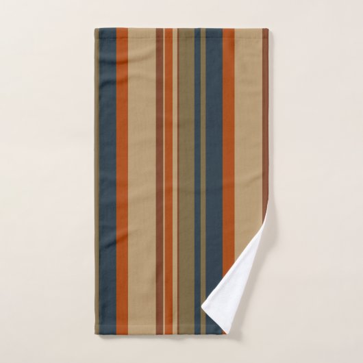 Blauorange und Olivstreifen Badhandtuch Set (Handtuch)