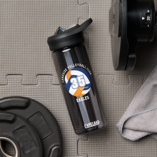 Blauorange Volleyball-Mannschaft farbenfroh Athlet Trinkflasche (Fitnessstudio)