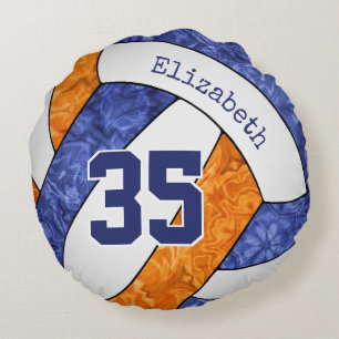 Blauorange weiße Volleyballfarben Rundes Kissen