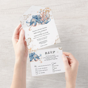 Blauorangefarbene Cortopus DIY-VORLAGEN All In One Einladung