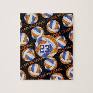 Blauorangemädchen I Liebe volleyball personalisier Puzzle