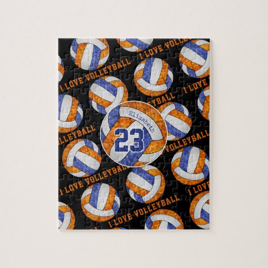 Blauorangemädchen I Liebe volleyball personalisier Puzzle (Vertikal)