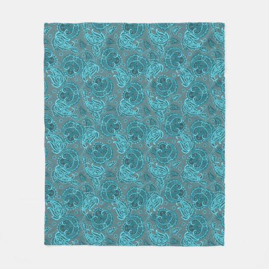 Blaupaisley-Damast-Blumenmuster Fleecedecke (Vorderseite)