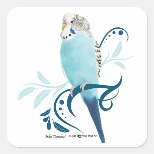 Blauparakeet Quadratischer Aufkleber (Vorderseite)