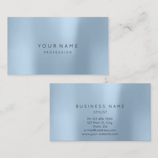Blaupastel Abstrakt Minimal Silk Metallic Visitenkarte (Vorne/Hinten)