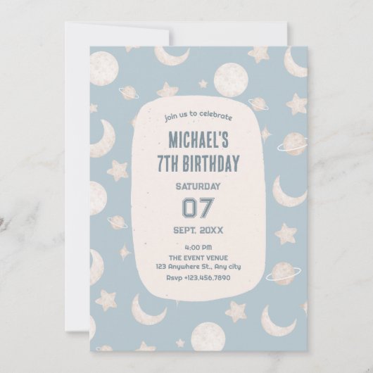 Blaupastellplatz Astronaut Geburtstag Einladung (Vorderseite)