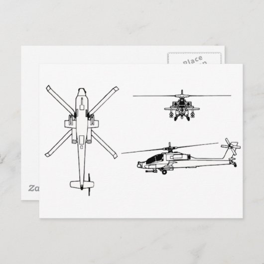 Blaupause AH-64 Postkarte (Vorne/Hinten)