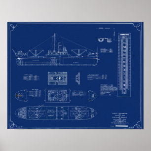 Blaupause des Seefrachters SS War Dance Druck Poster