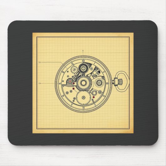 Blaupause für Vintage-Taschenuhr als Mousepad (Vorne)