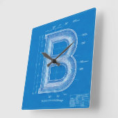 Blaupause-Monogramm Buchstabe B Quadratische Wanduhr (Winkel)