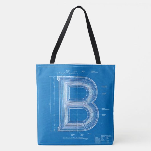 Blaupause-Monogramm Buchstabe B Tasche (Vorderseite)