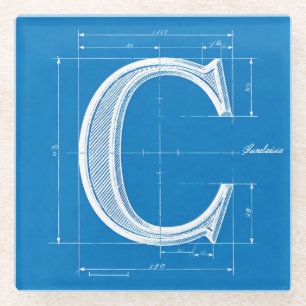 Blaupause-Monogramm Buchstabe C Glasuntersetzer