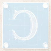 Blaupause-Monogramm Buchstabe C Glasuntersetzer (Rückseite)