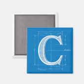 Blaupause-Monogramm Buchstabe C Magnet (Vorderseite/Rückseite)