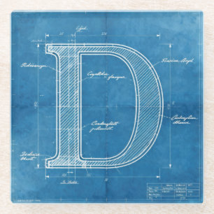 Blaupause-Monogramm Buchstabe D Glasuntersetzer