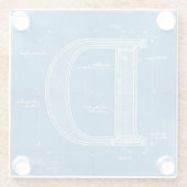Blaupause-Monogramm Buchstabe D Glasuntersetzer (Rückseite)