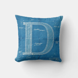 Blaupause-Monogramm Buchstabe D Kissen