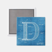 Blaupause-Monogramm Buchstabe D Magnet (Vorderseite/Rückseite)