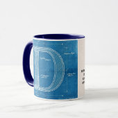 Blaupause-Monogramm Buchstabe D Tasse (Vorderseite Links)