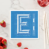 Blaupause-Monogramm Buchstabe E Serviette (Beispiel)