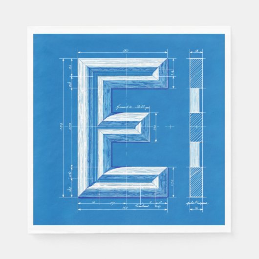 Blaupause-Monogramm Buchstabe E Serviette (Vorderseite)
